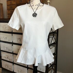 J Crew Off White Short Sleeve Peplum Ruffle Hem Top